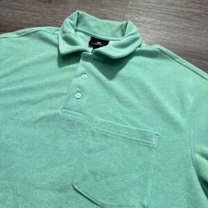 H&M Polo Shirt Mens S‎ Mint Green Terry Cloth Relaxed Fit Recycled Cotton Pocket